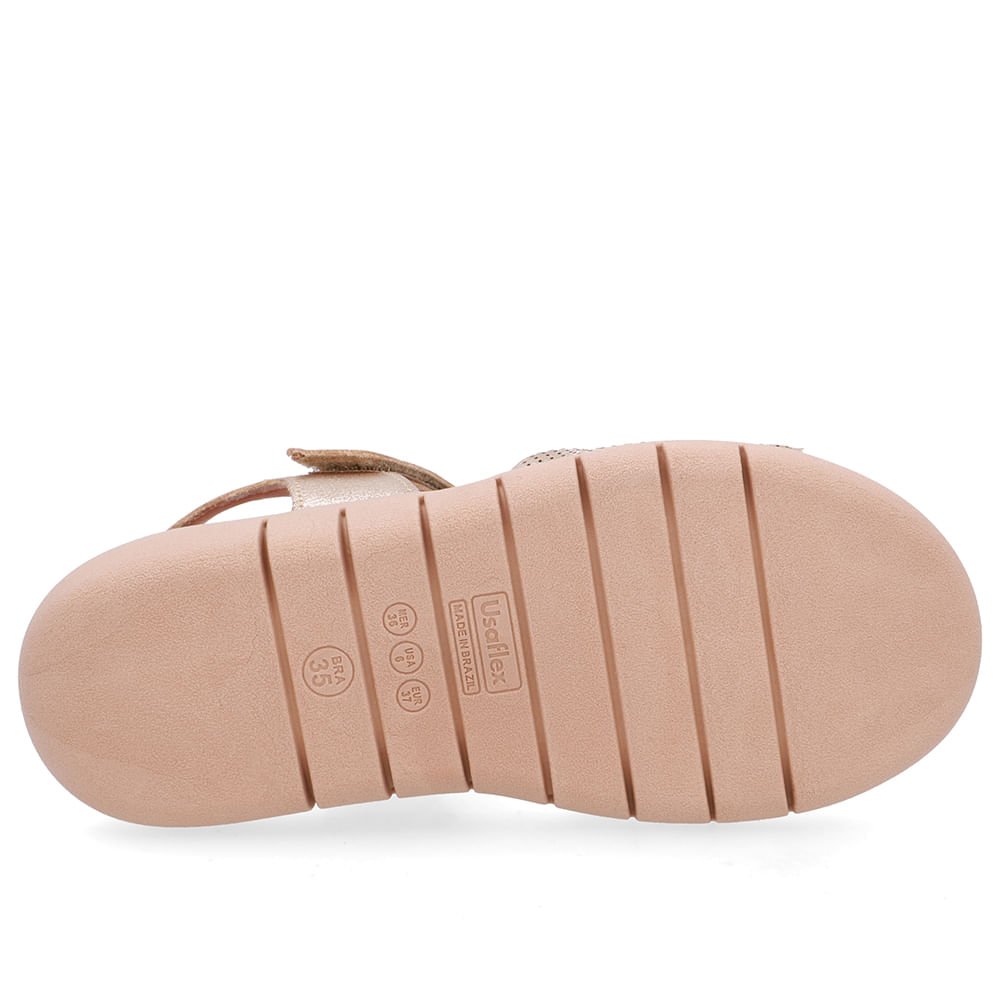 Sandália Salto Plataforma Couro Dourada Fecho-Flex Dourado 5