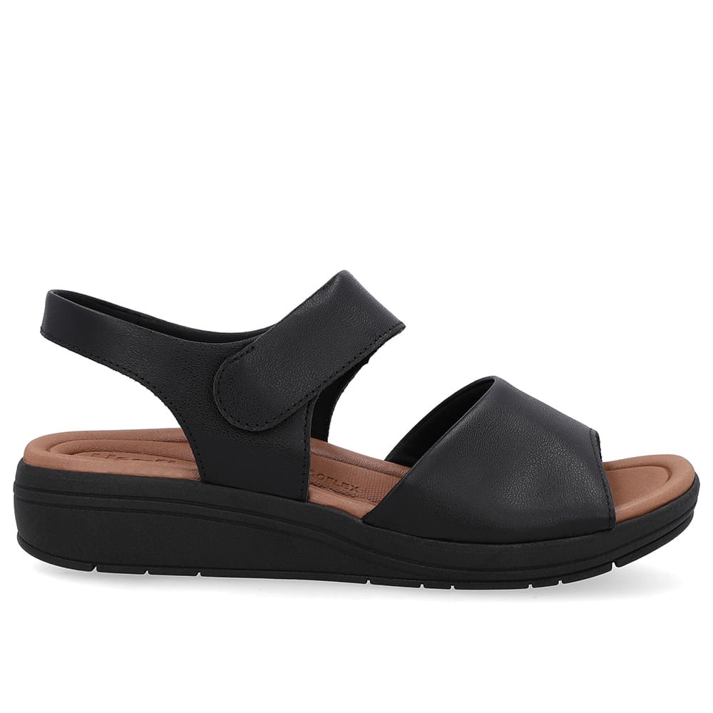 Sandália Salto Anabela Couro Preta Fecho-Flex