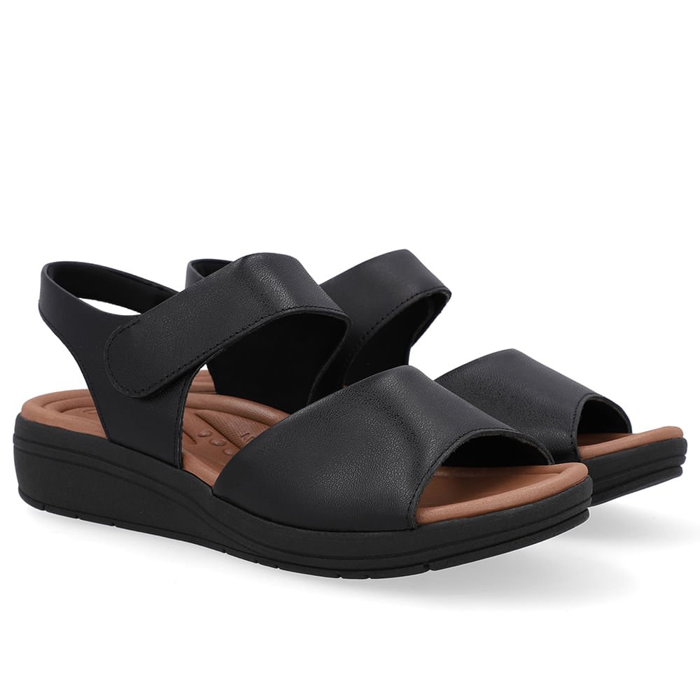 Sandália Salto Anabela Couro Preta Fecho-Flex Preto 2
