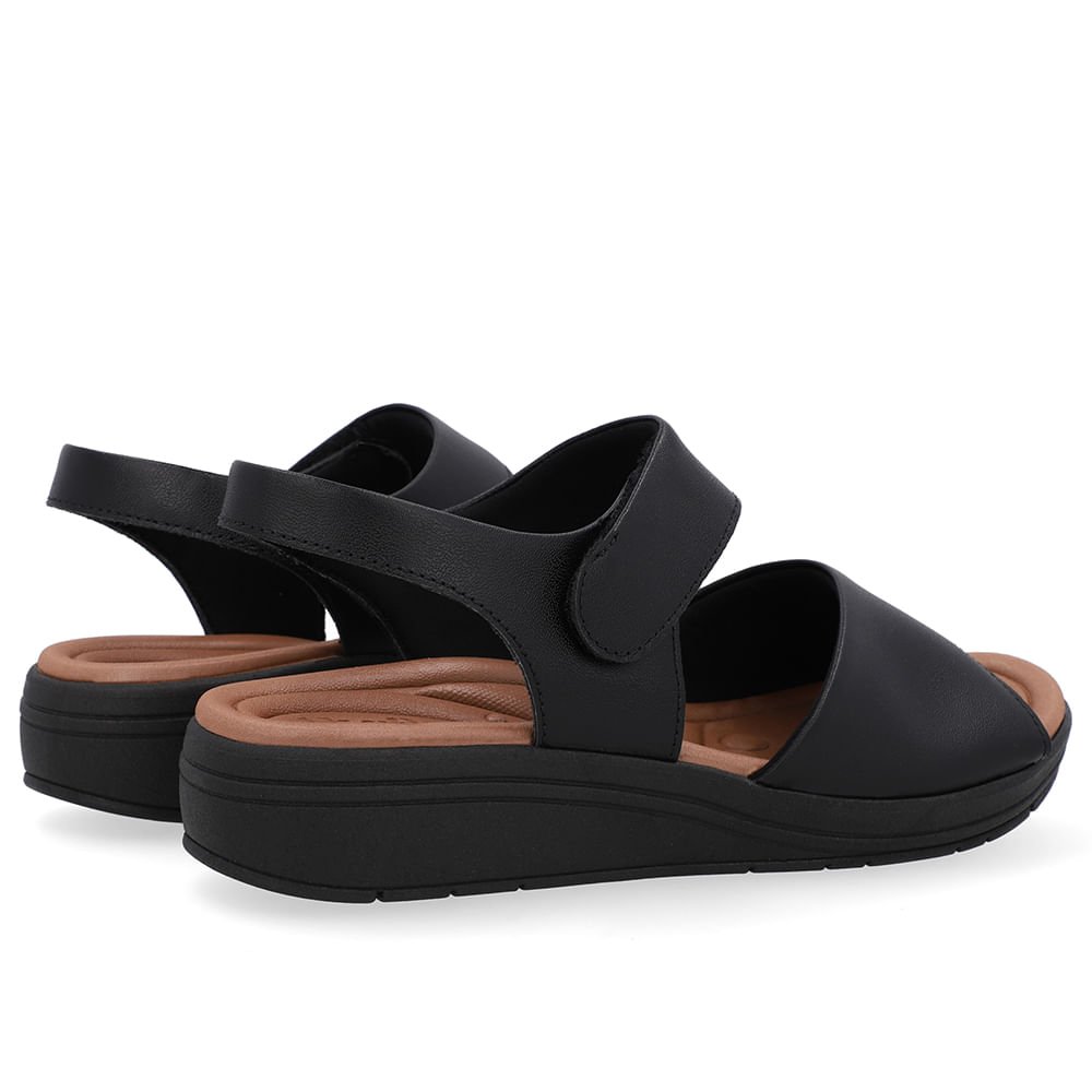 Sandália Salto Anabela Couro Preta Fecho-Flex Preto 3