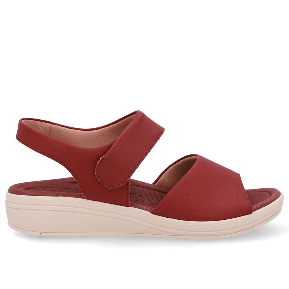 Sandália Salto Anabela Couro Vermelha Fecho-Flex Vermelho 1