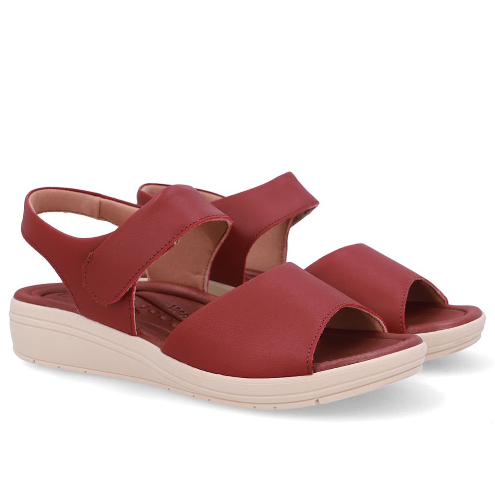 Sandália Salto Anabela Couro Vermelha Fecho-Flex Vermelho 2