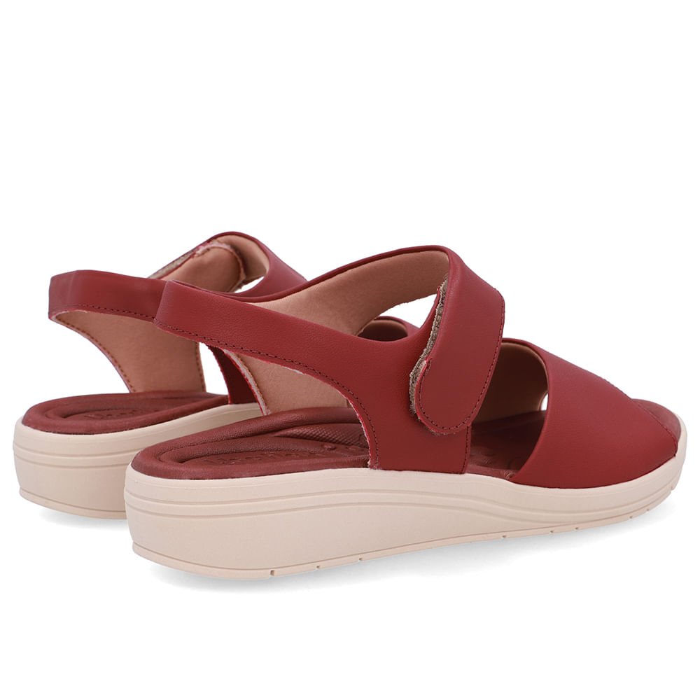Sandália Salto Anabela Couro Vermelha Fecho-Flex Vermelho 3