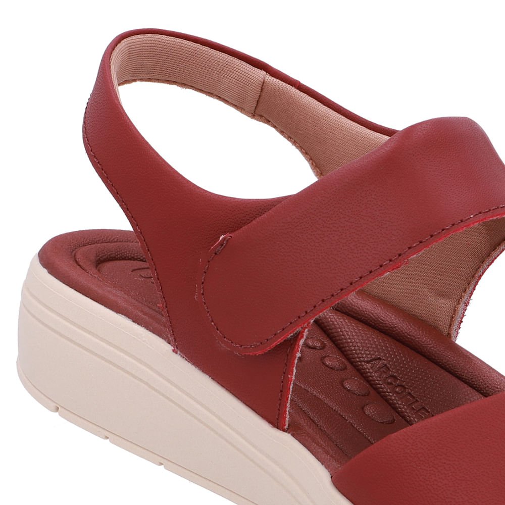 Sandália Salto Anabela Couro Vermelha Fecho-Flex Vermelho 4