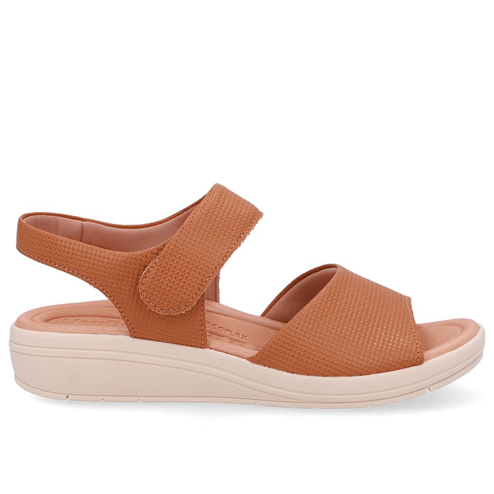 Sandália Salto Anabela Couro Marrom Fecho-Flex