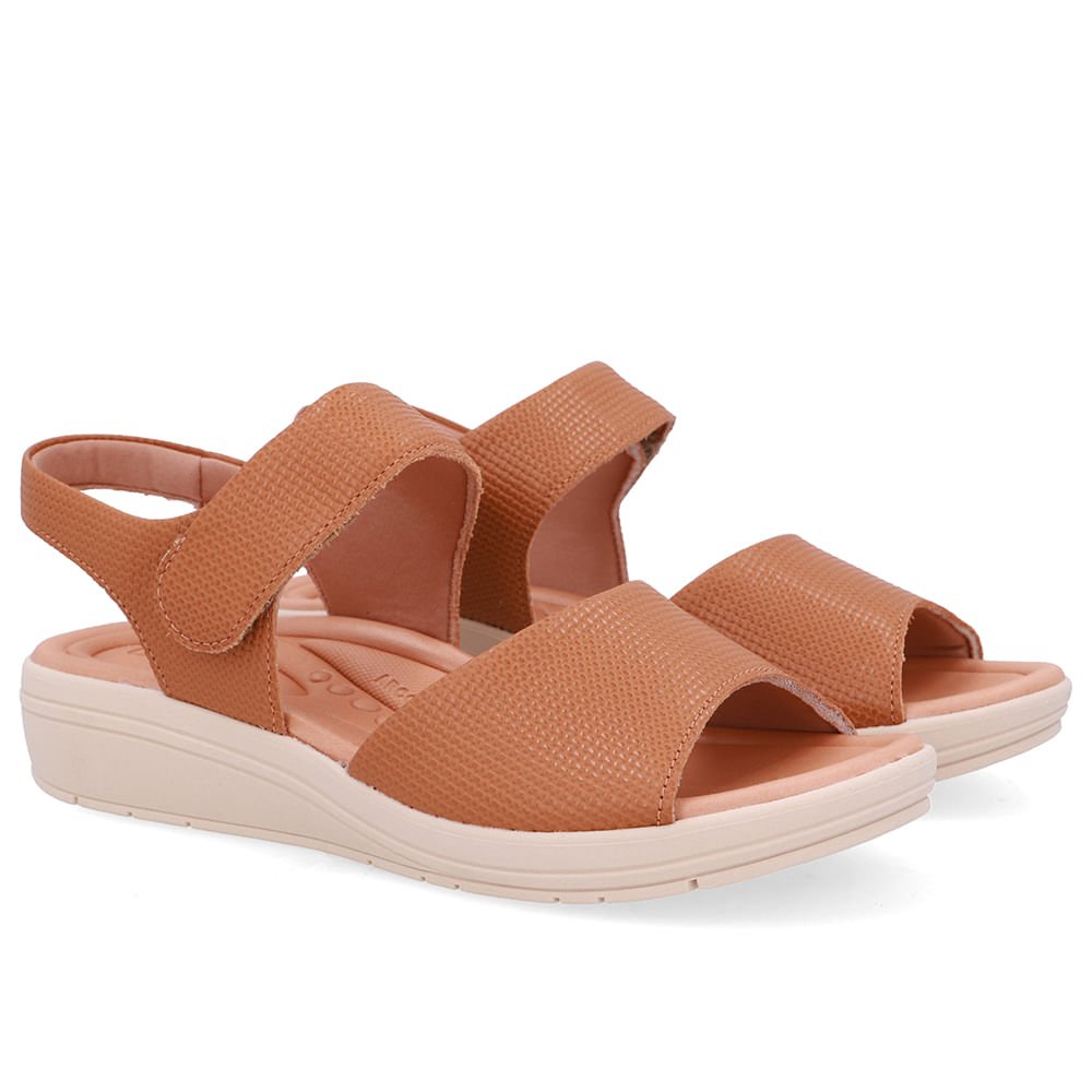 Sandália Salto Anabela Couro Marrom Fecho-Flex Marrom 2