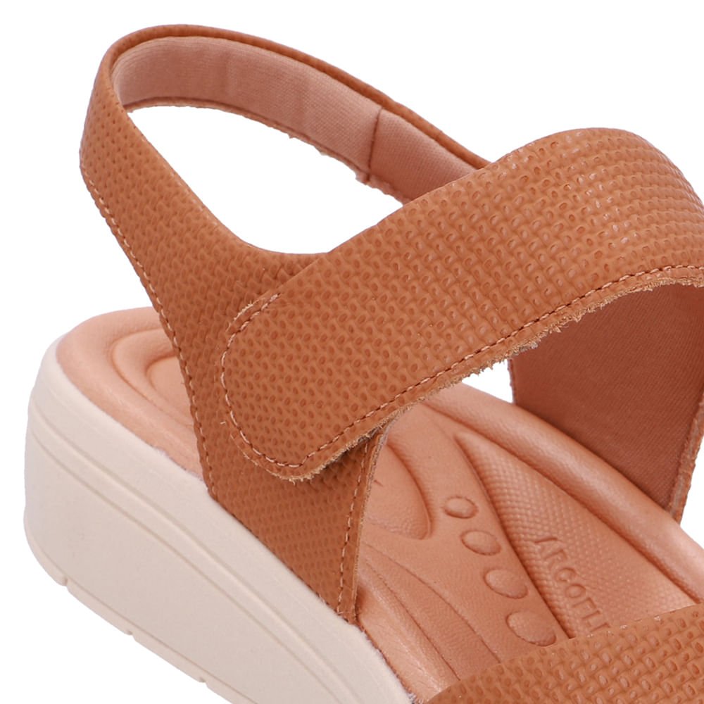 Sandália Salto Anabela Couro Marrom Fecho-Flex Marrom 4