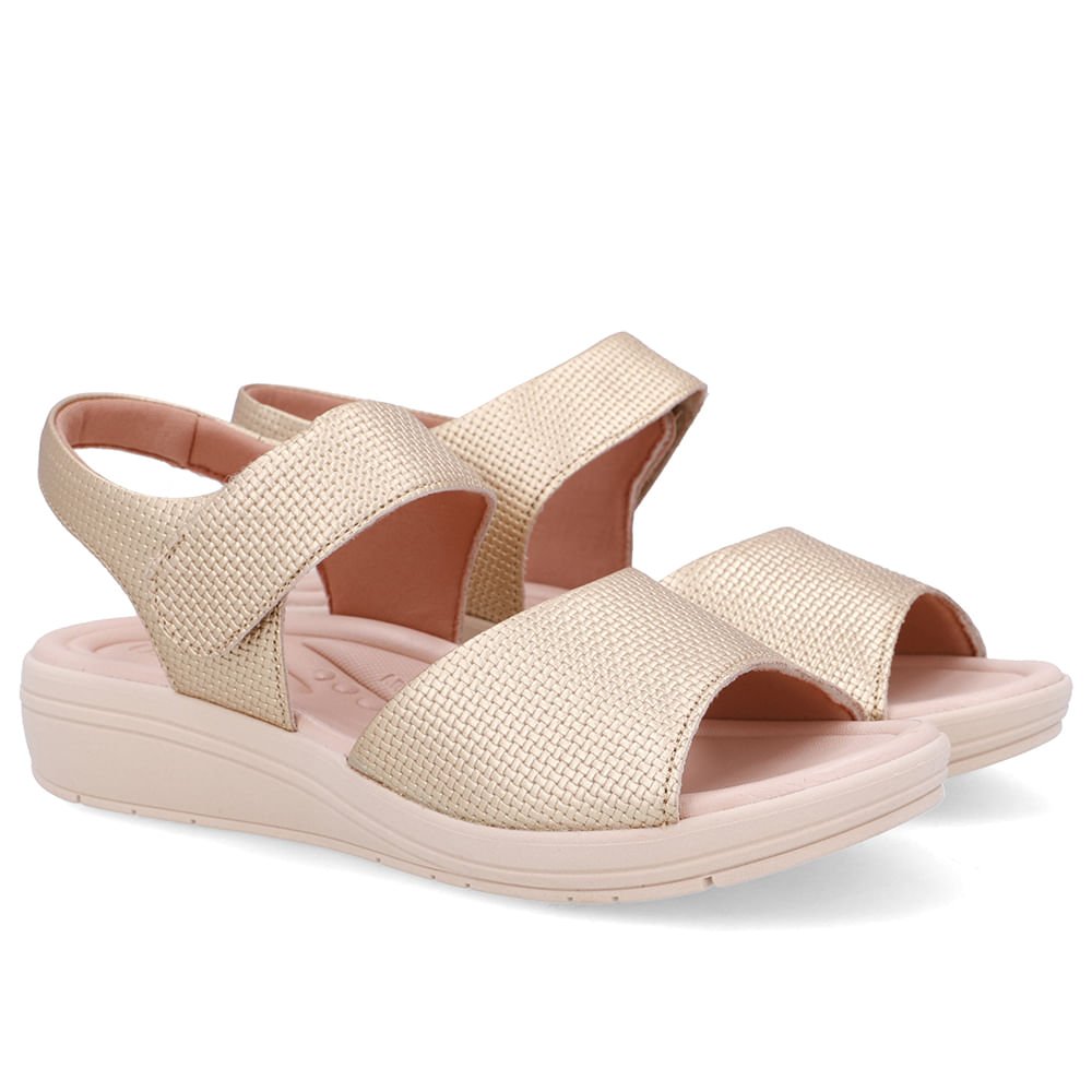 Sandália Salto Anabela Couro Dourada Fecho-Flex Dourado 2