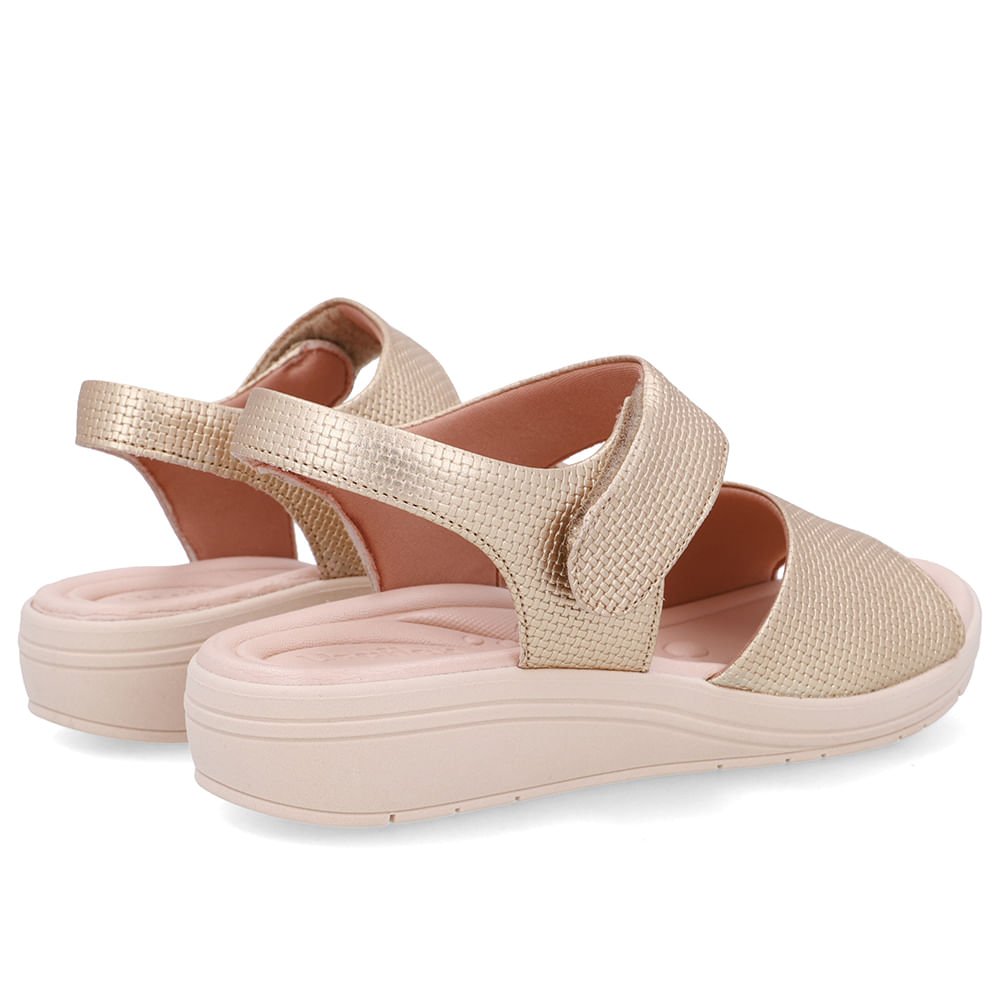 Sandália Salto Anabela Couro Dourada Fecho-Flex Dourado 3