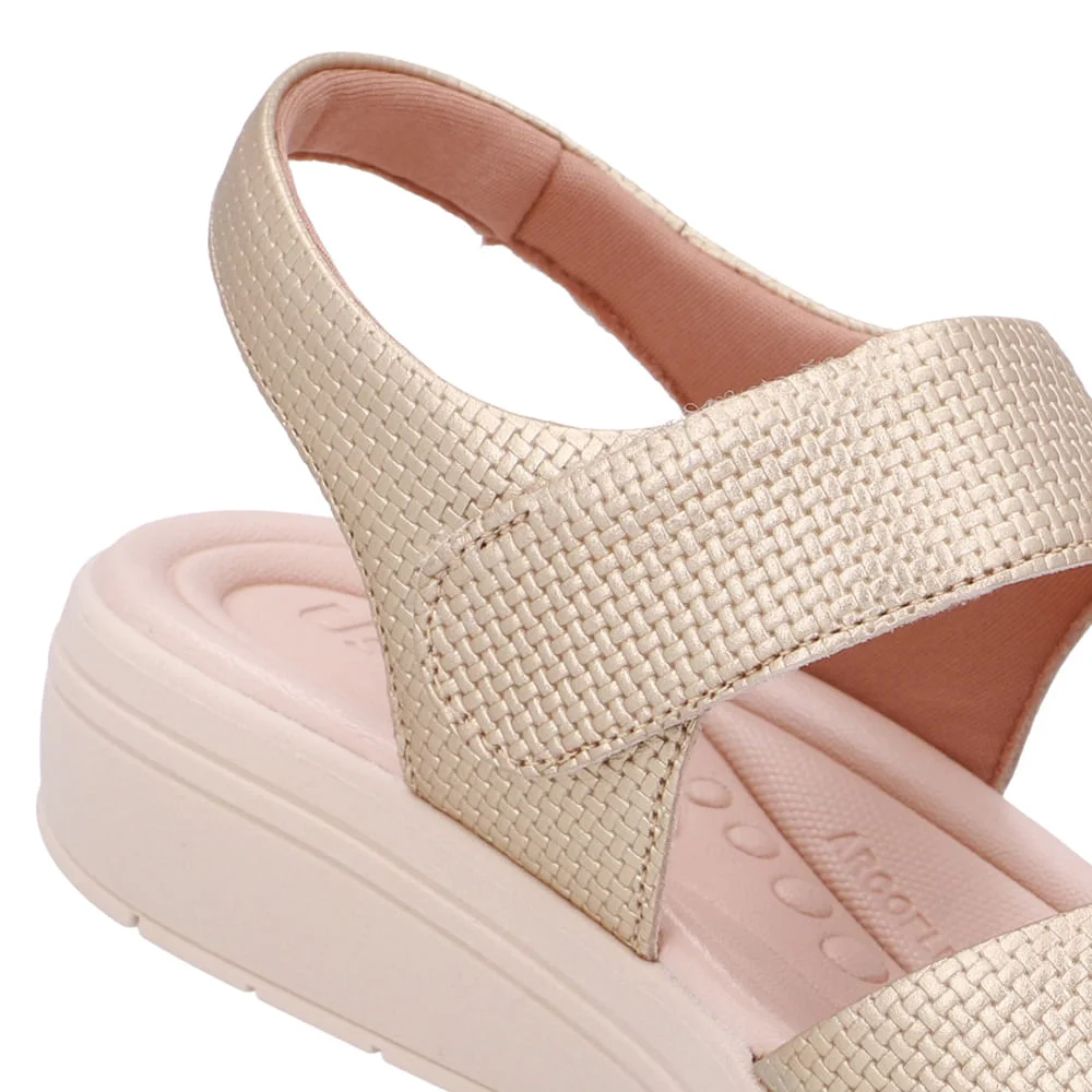 Sandália Salto Anabela Couro Dourada Fecho-Flex Dourado 4