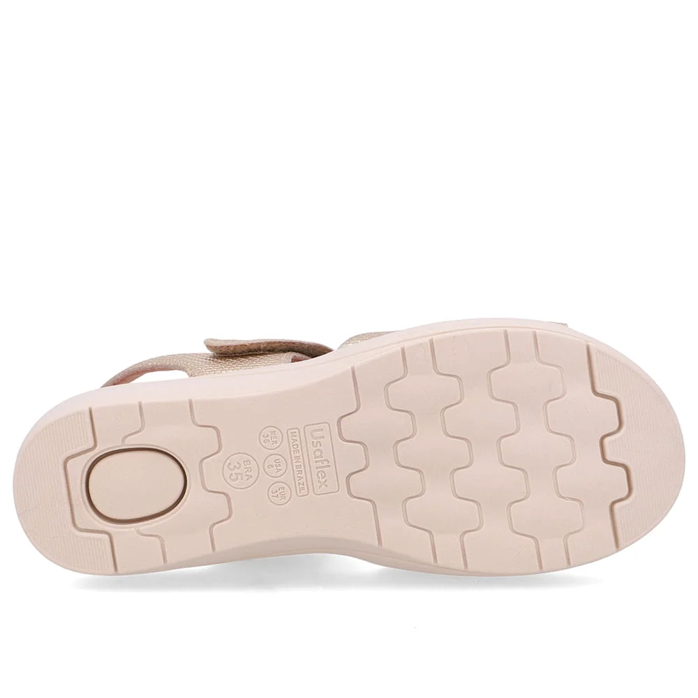 Sandália Salto Anabela Couro Dourada Fecho-Flex Dourado 5