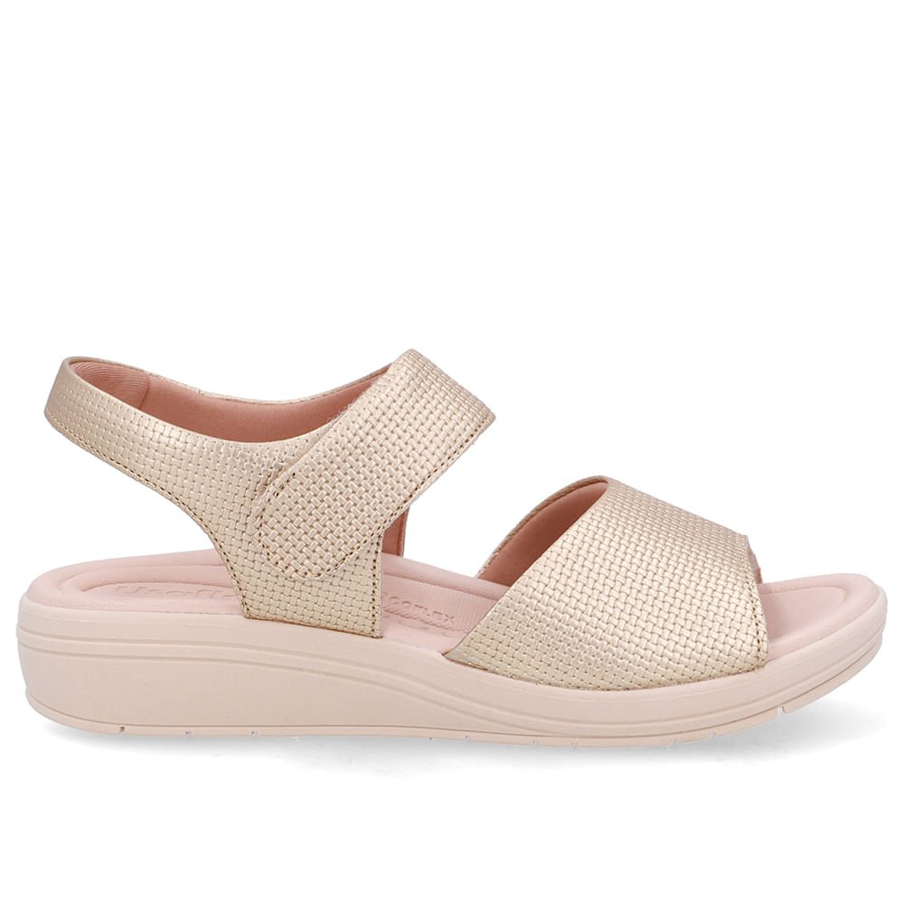 Sandália Salto Anabela Couro Dourada Fecho-Flex Dourado 1