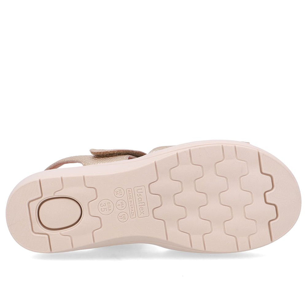 Sandália Salto Anabela Couro Dourada Fecho-Flex Dourado 5