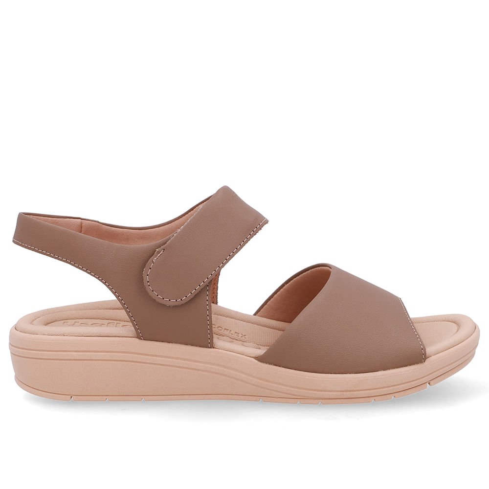 Sandália Salto Anabela Couro Marrom Fecho-Flex