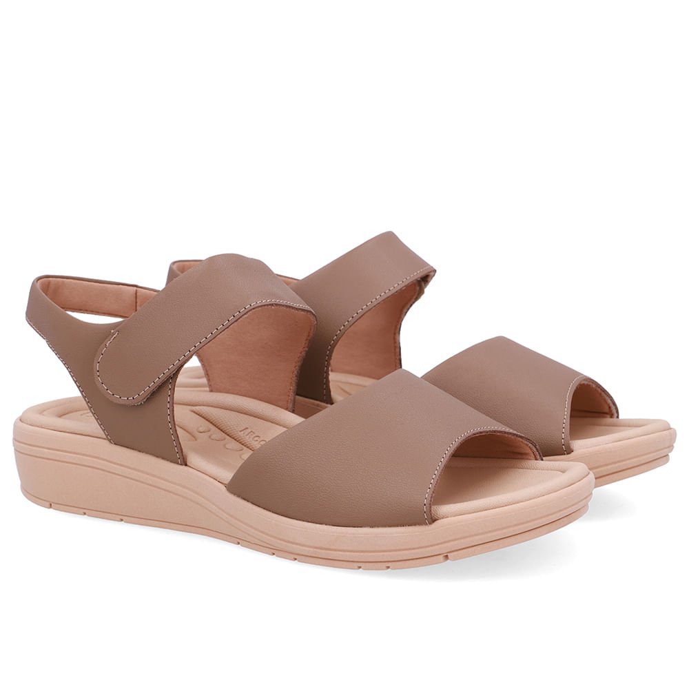 Sandália Salto Anabela Couro Marrom Fecho-Flex Marrom 2