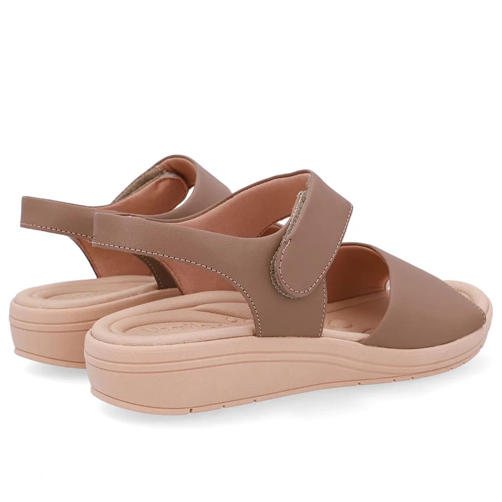 Sandália Salto Anabela Couro Marrom Fecho-Flex Marrom 3