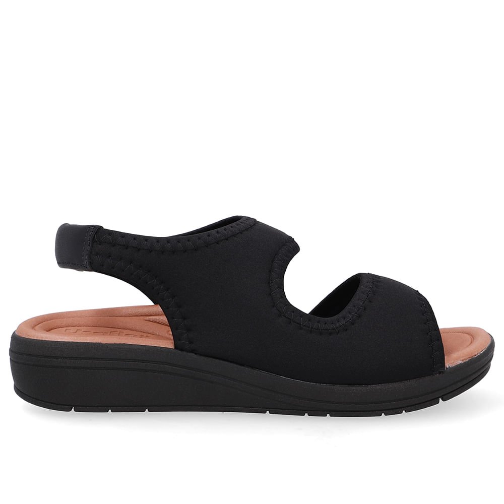 Sandália Salto Anabela Elastano Preta Costura