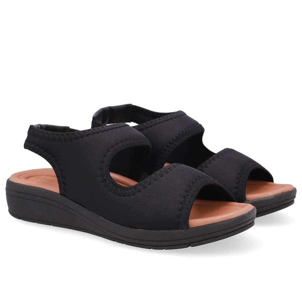 Sandália Salto Anabela Elastano Preta Costura Preto 2