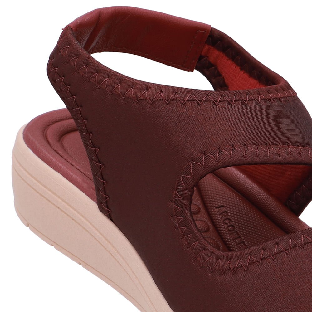 Sandália Salto Anabela Elastano Vinho Costura Vinho 4