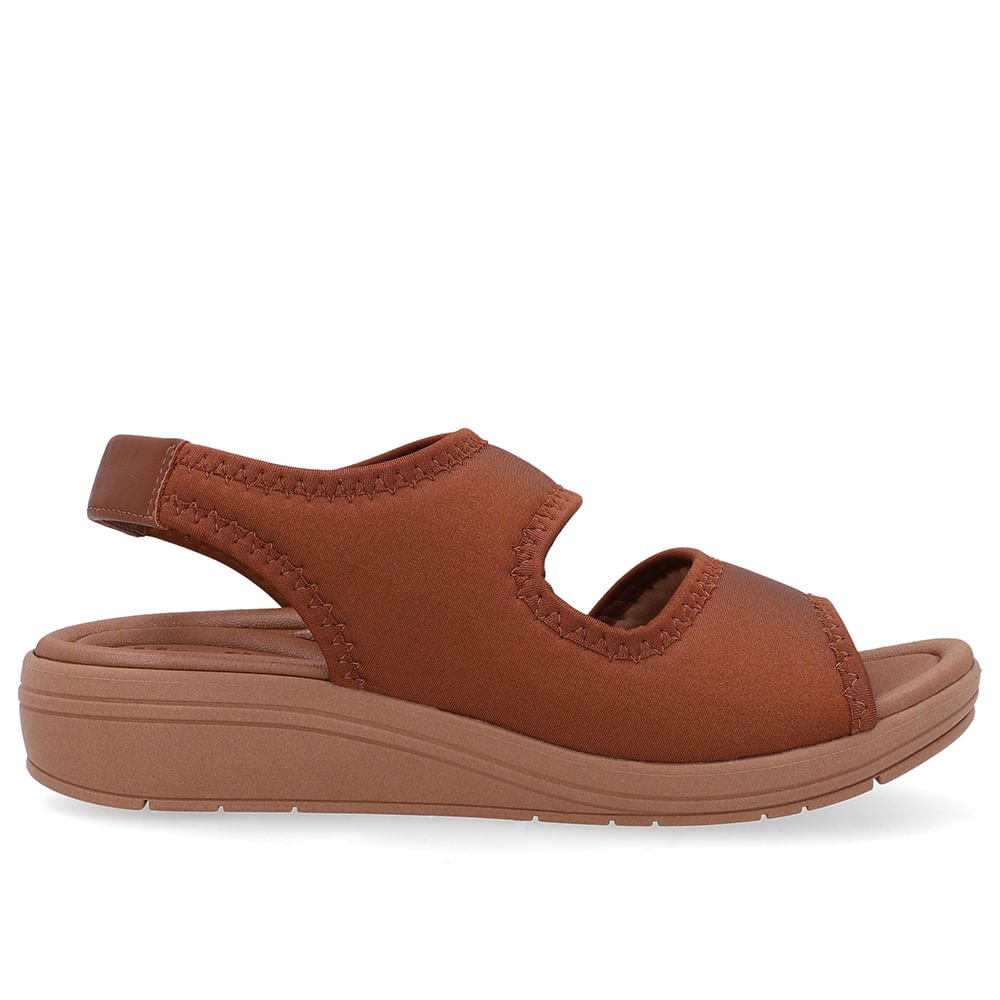 Sandália Salto Anabela Elastano Marrom Costura