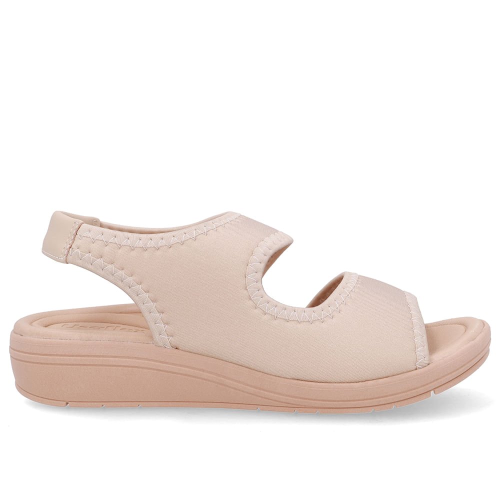 Sandália Salto Anabela Elastano Bege Costura