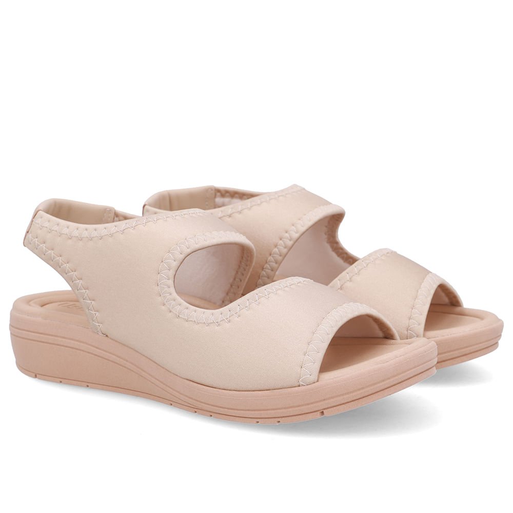 Sandália Salto Anabela Elastano Bege Costura Bege 2