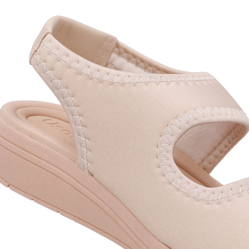 Sandália Salto Anabela Elastano Bege Costura Bege 4