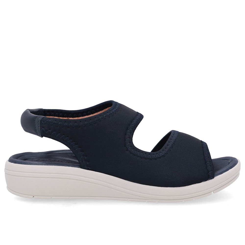 Sandália Salto Anabela Elastano Azul Costura