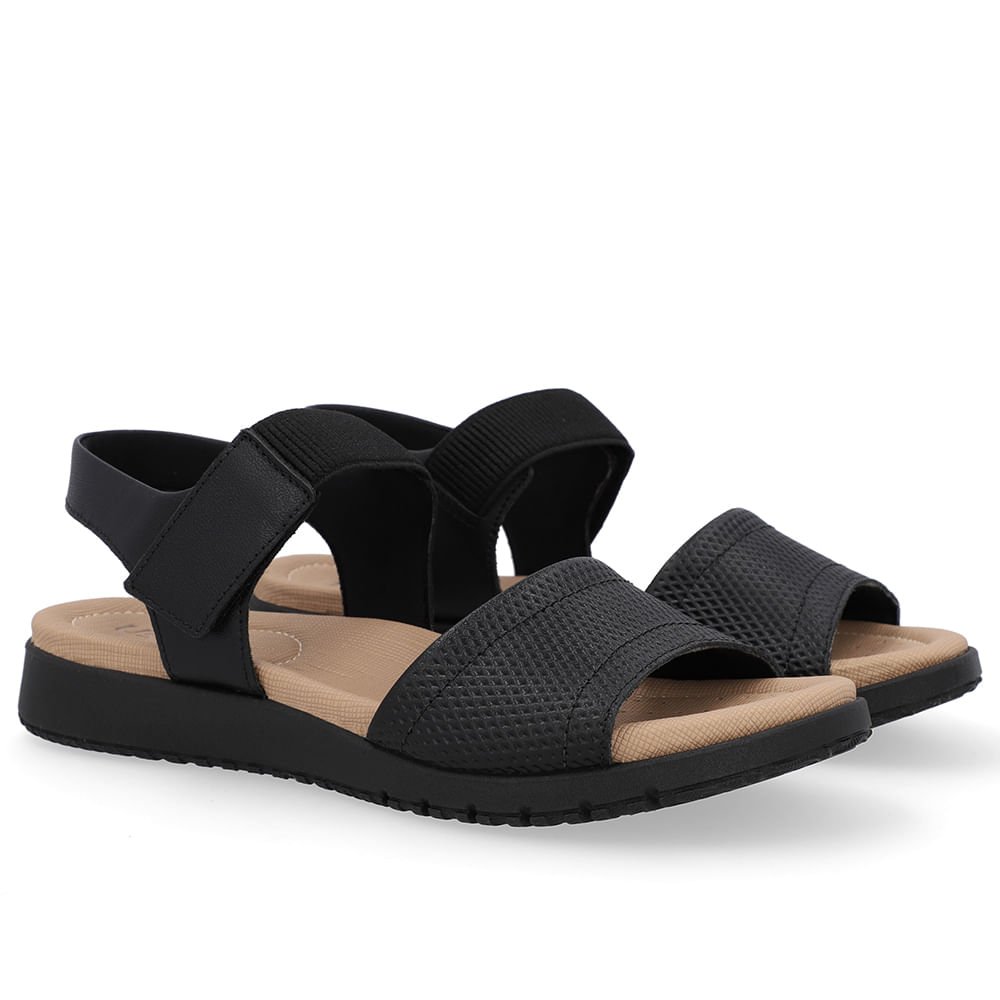 Sandália Salto Baixo Couro Preta Fecho-Flex Preto 2