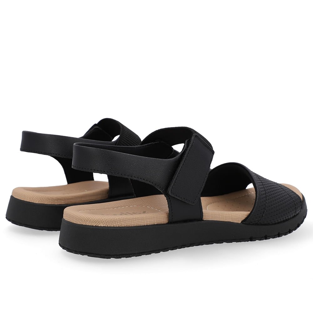 Sandália Salto Baixo Couro Preta Fecho-Flex Preto 3