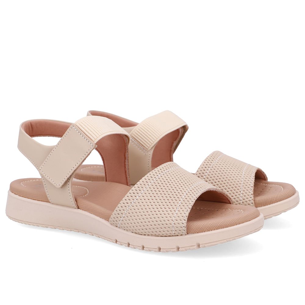 Sandália Salto Baixo Couro Bege Fecho-Flex Bege 2