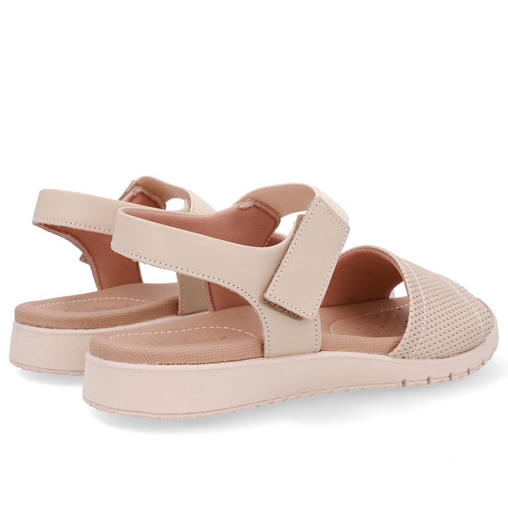 Sandália Salto Baixo Couro Bege Fecho-Flex Bege 3