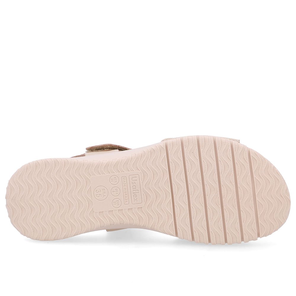 Sandália Salto Baixo Couro Bege Fecho-Flex Bege 5