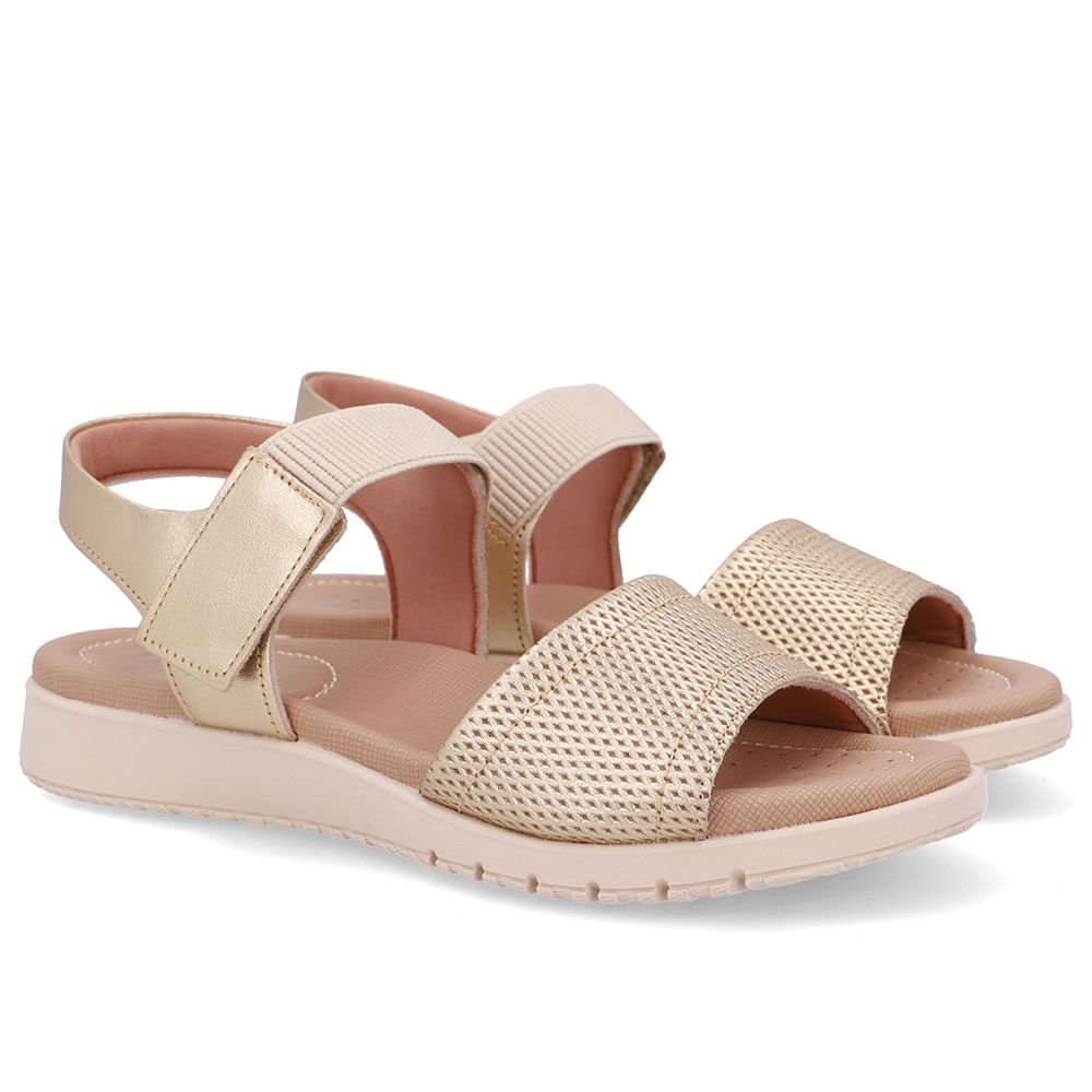Sandália Salto Baixo Couro Dourado Fecho-Flex Dourado 2