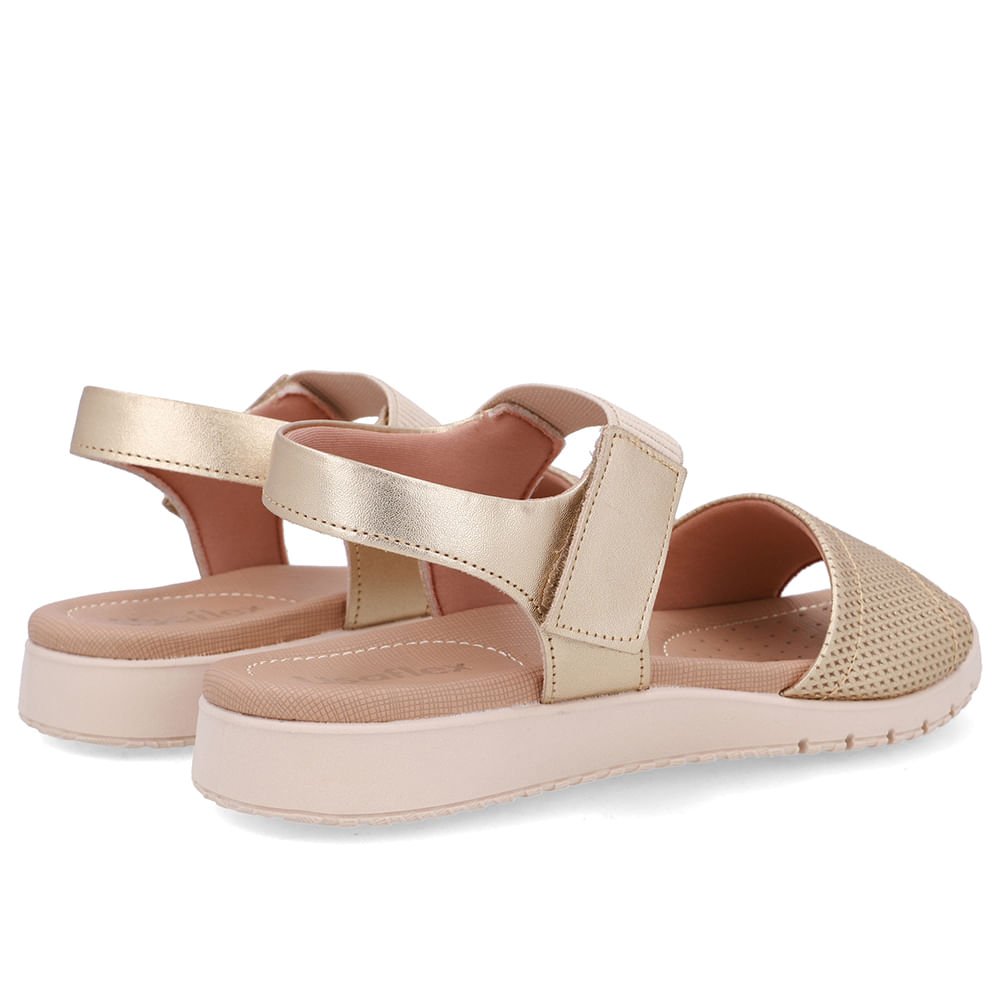 Sandália Salto Baixo Couro Dourado Fecho-Flex Dourado 3