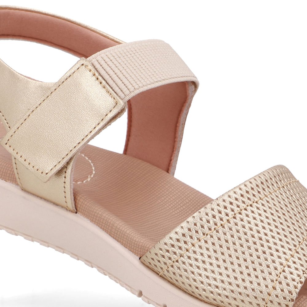 Sandália Salto Baixo Couro Dourado Fecho-Flex Dourado 4