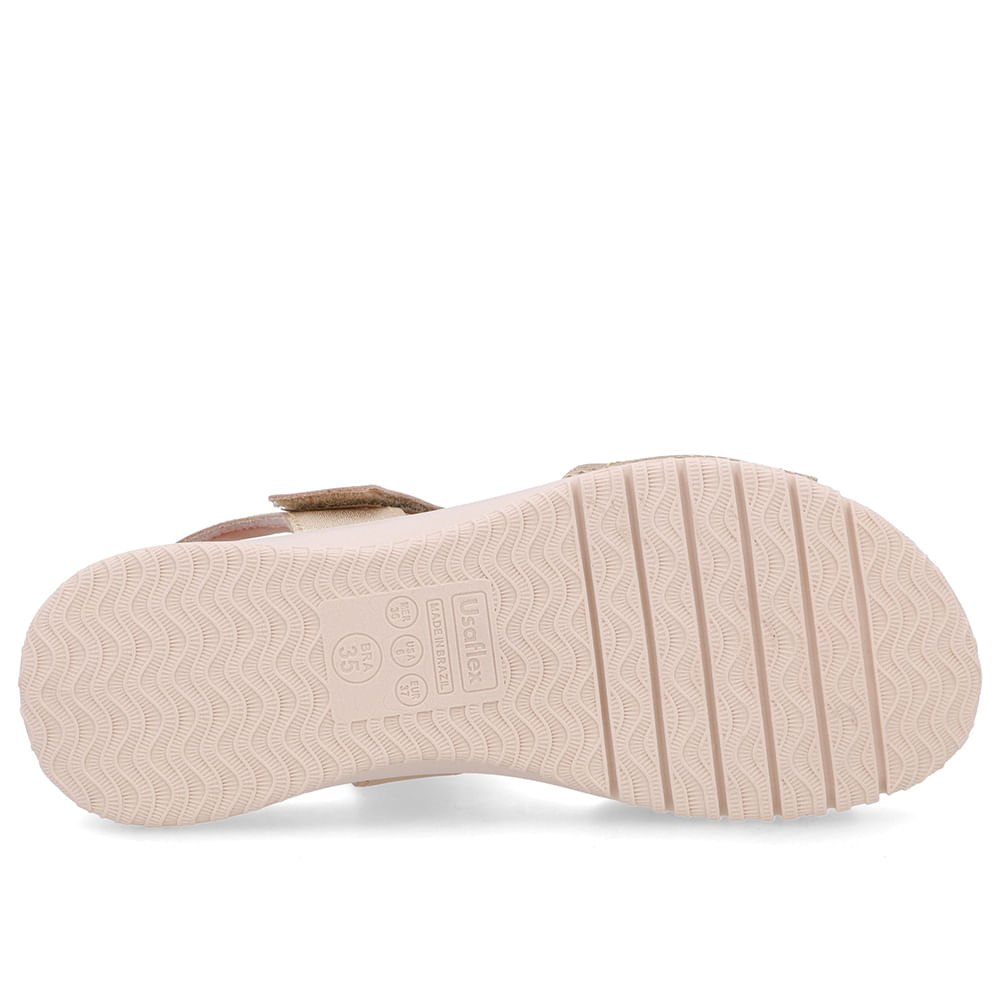 Sandália Salto Baixo Couro Dourado Fecho-Flex Dourado 5