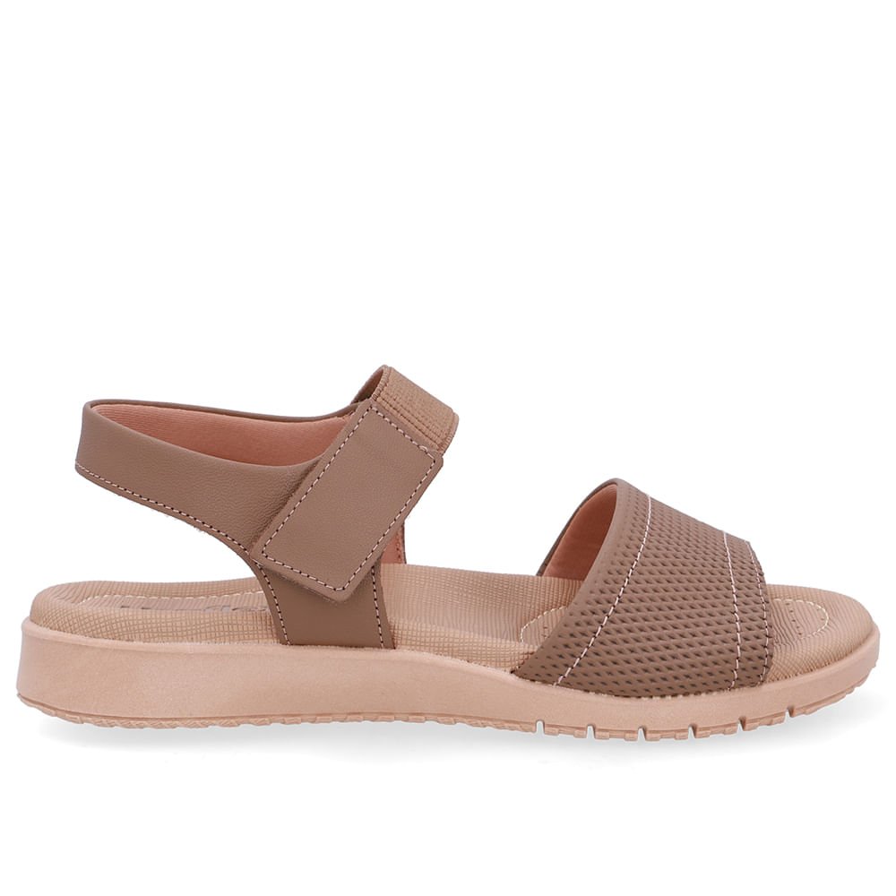 Sandália Salto Baixo Couro Marrom Fecho-Flex