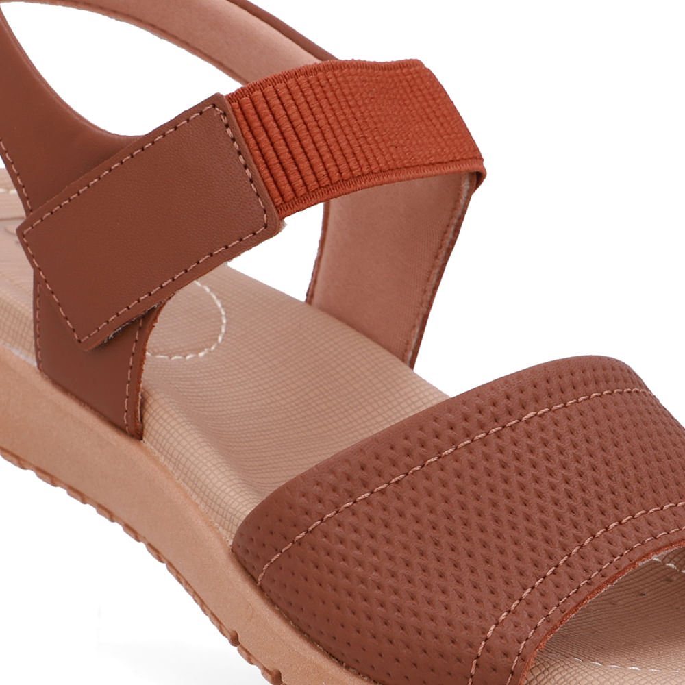 Sandália Salto Baixo Couro Marrom Fecho-Flex Marrom 4