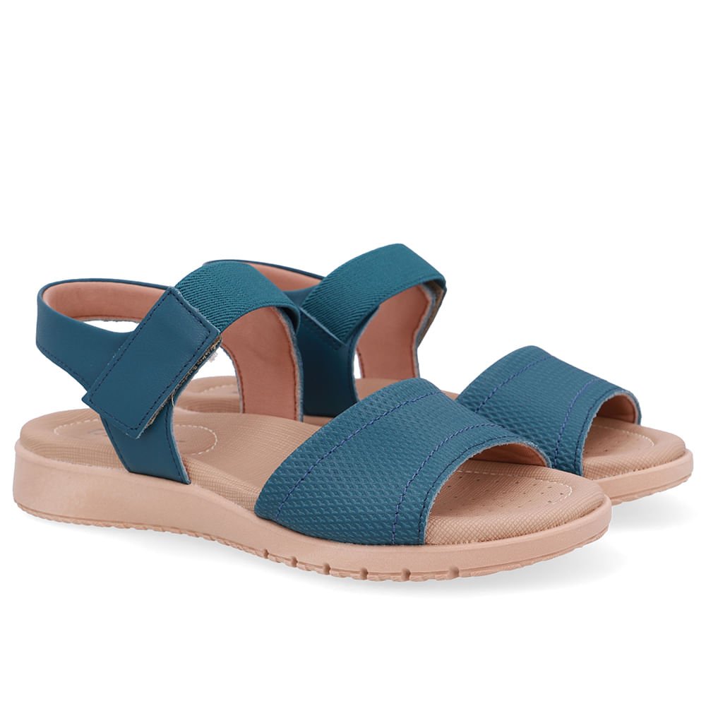 Sandália Salto Baixo Couro Azul Fecho-Flex Azul 2