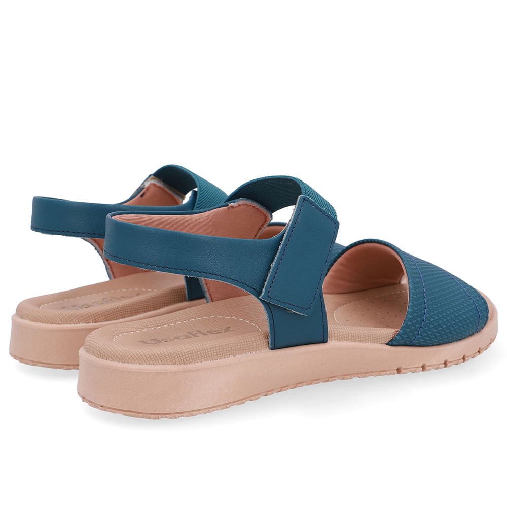 Sandália Salto Baixo Couro Azul Fecho-Flex Azul 3