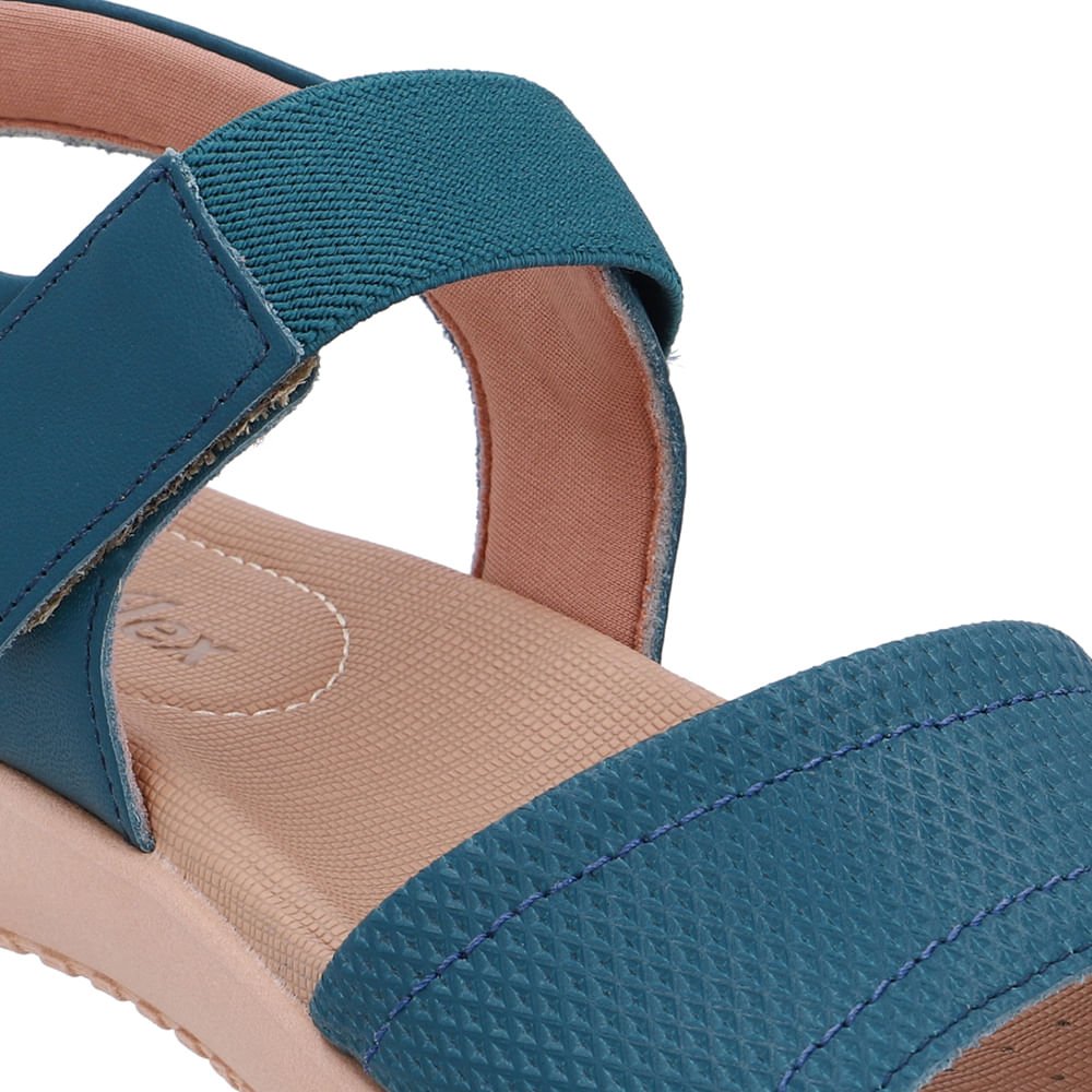 Sandália Salto Baixo Couro Azul Fecho-Flex Azul 4