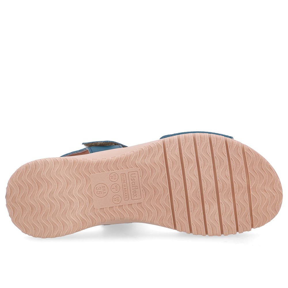 Sandália Salto Baixo Couro Azul Fecho-Flex Azul 5