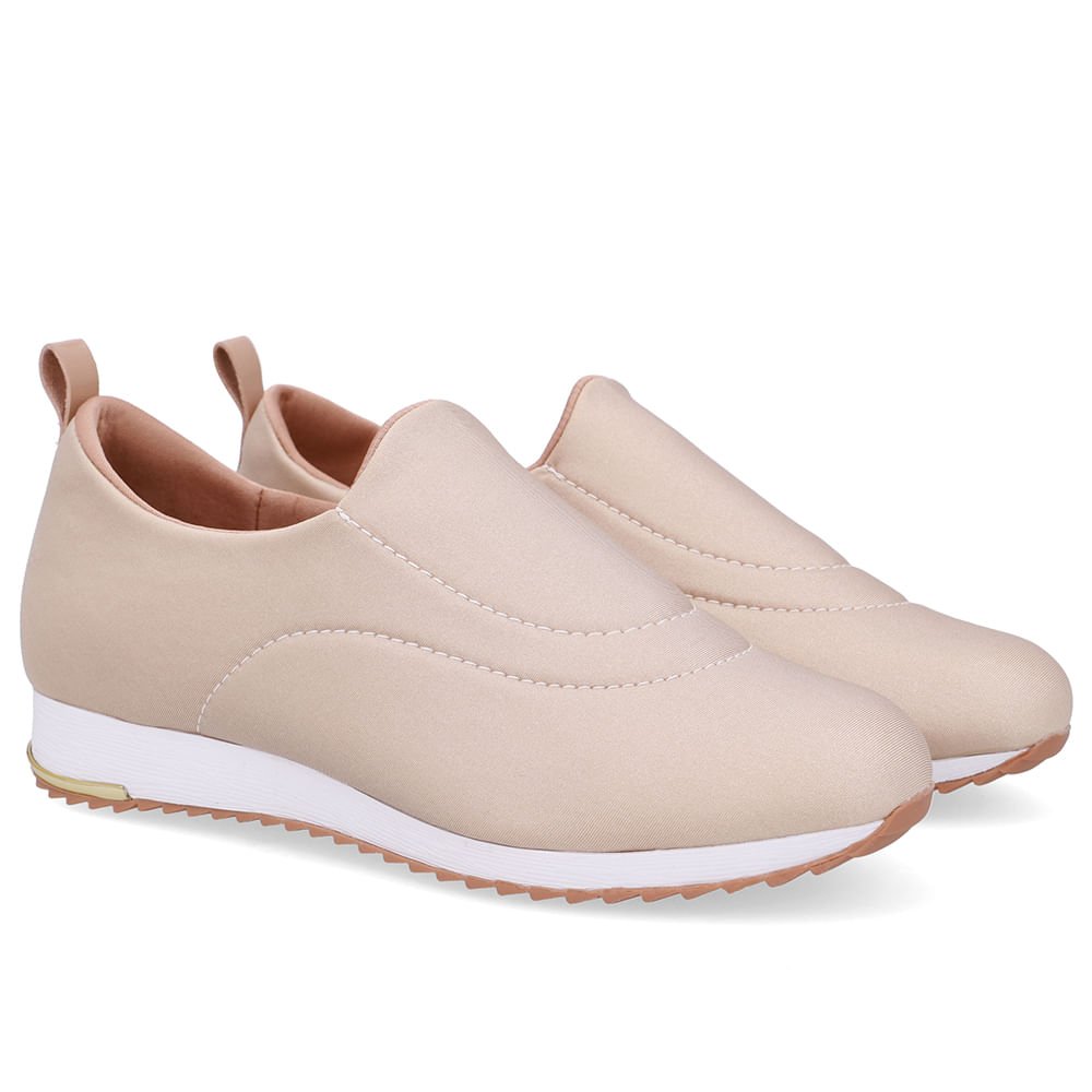 Tênis Slip On Bege Elastano Costura Bege 2