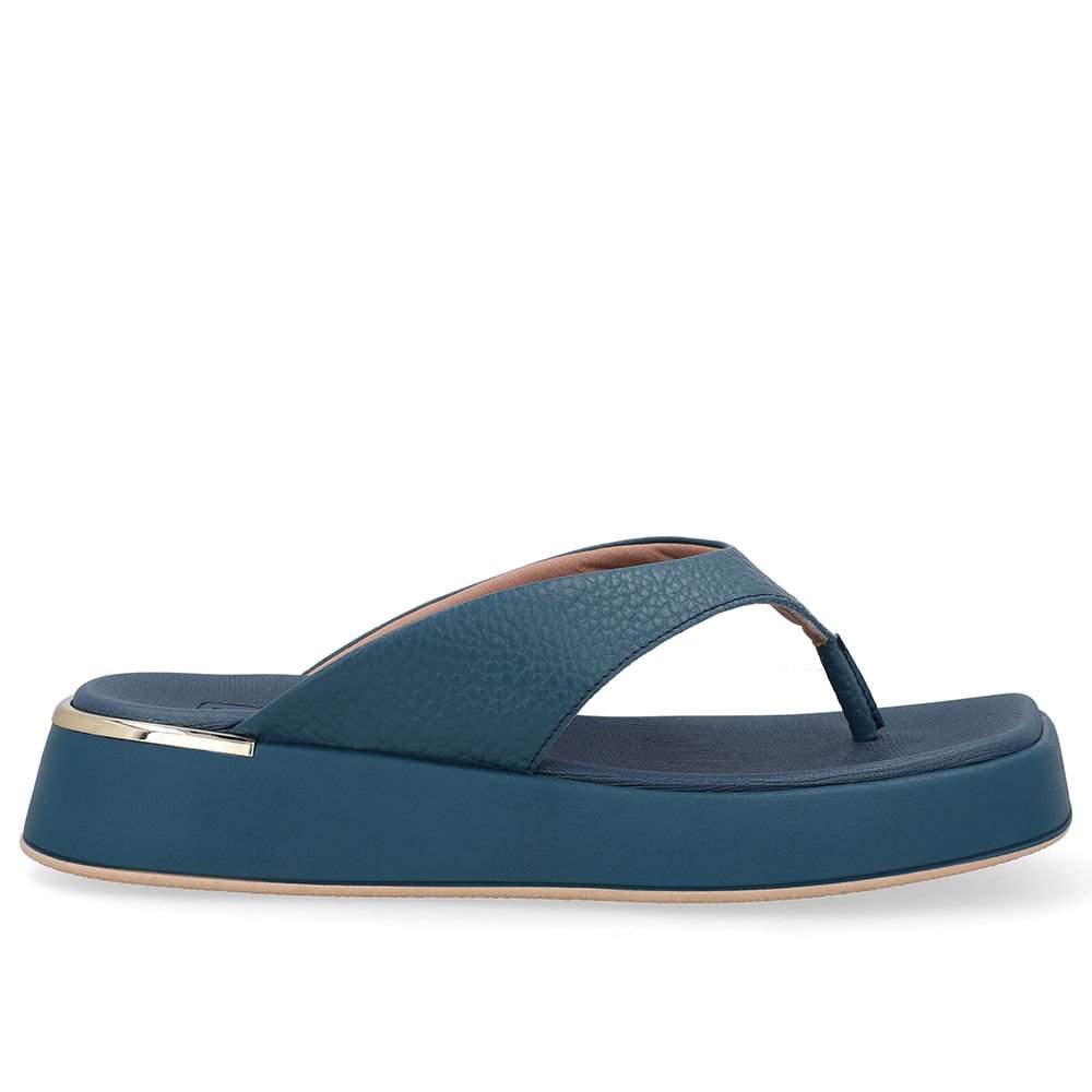 Chinelo Plataforma Couro Azul Esmeralda