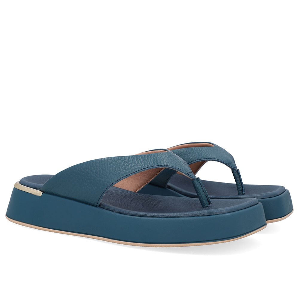 Chinelo Plataforma Couro Azul Esmeralda Azul Esmeralda 2