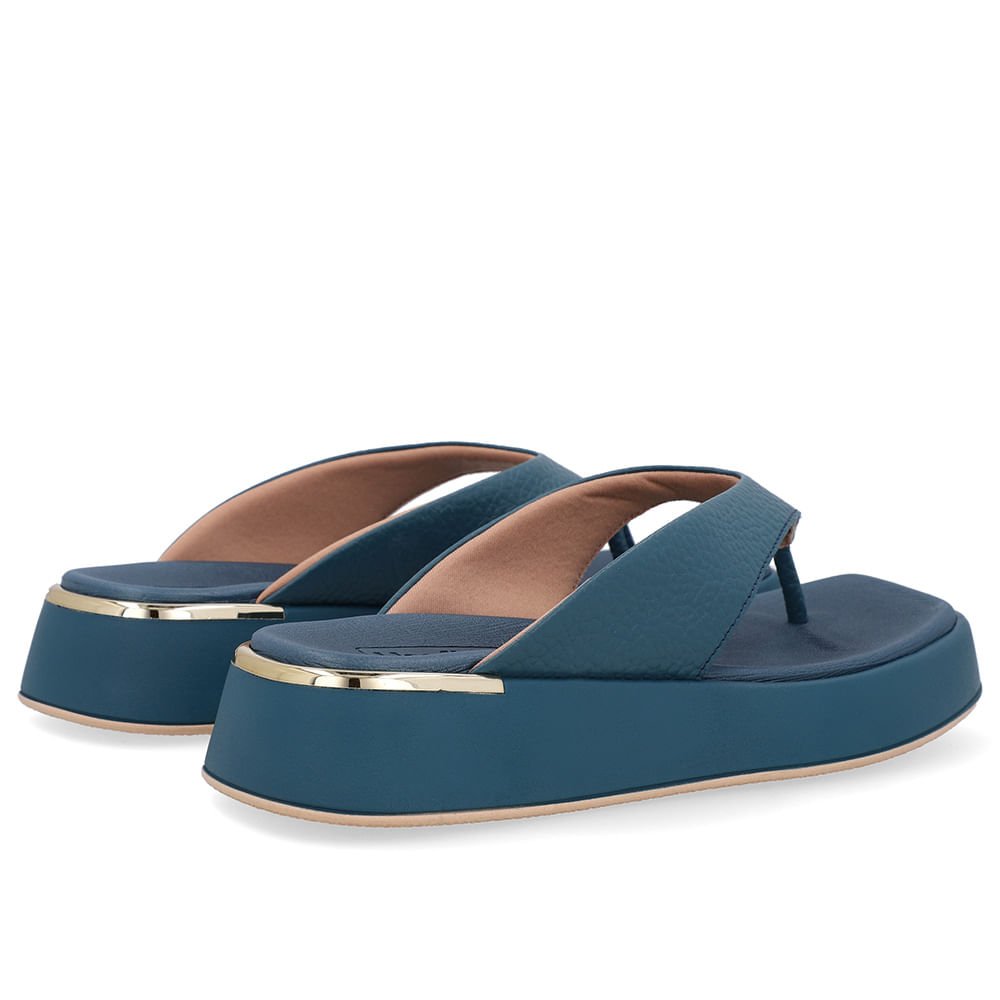 Chinelo Plataforma Couro Azul Esmeralda Azul Esmeralda 3