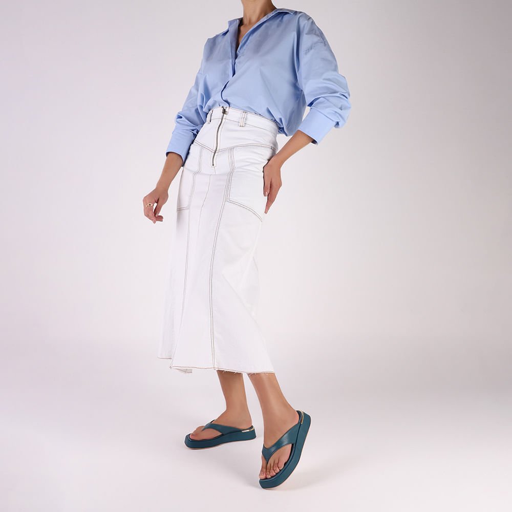 Chinelo Plataforma Couro Azul Esmeralda Azul Esmeralda 4