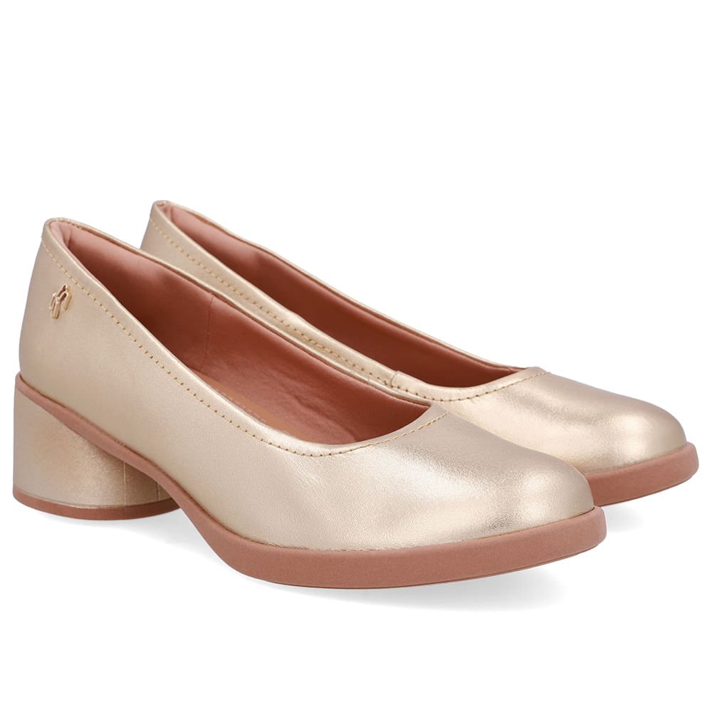 Scarpin Dourado Couro Salto Bloco Dourado 2