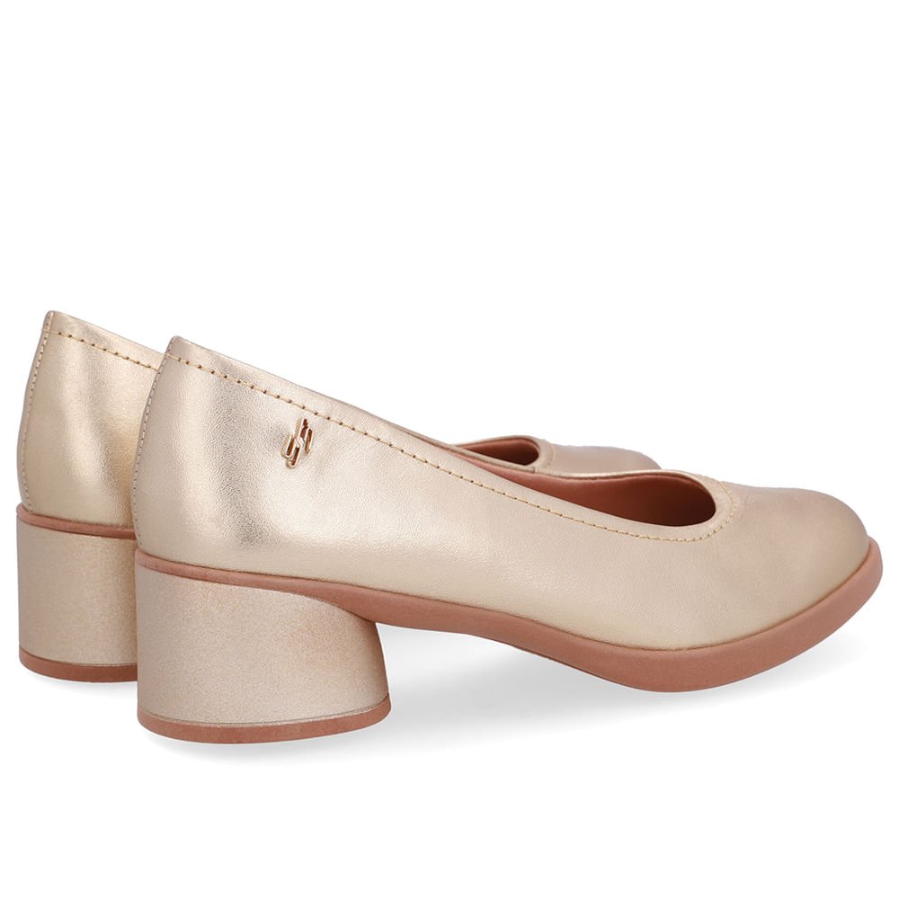 Scarpin Dourado Couro Salto Bloco Dourado 3